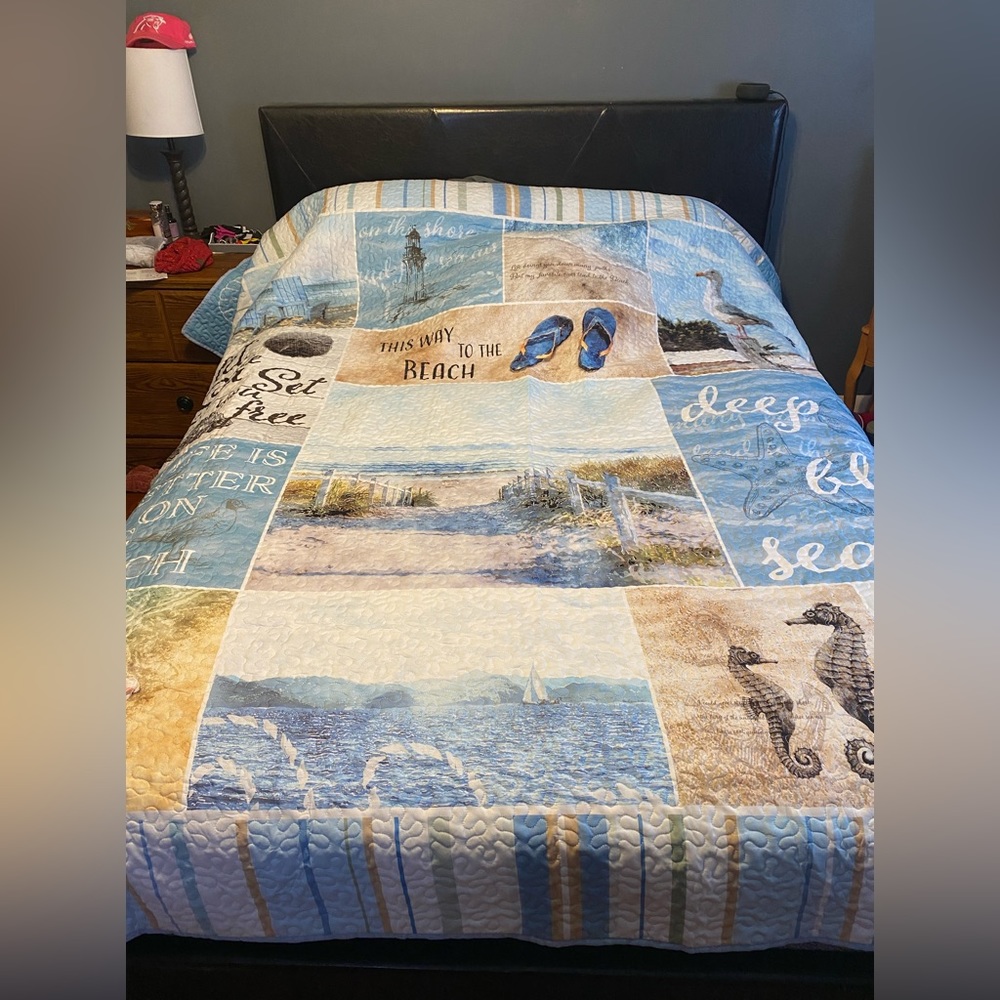 King Size Beach Theme Bedspread w/ 2 shams
